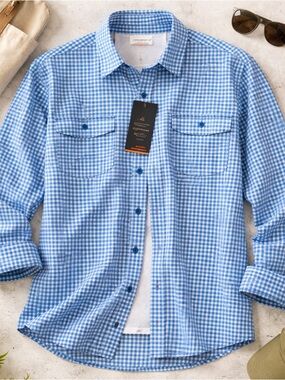 Orvis Performance Button Down Shirt Women’s Large Blue Gingham Outdoor NWT